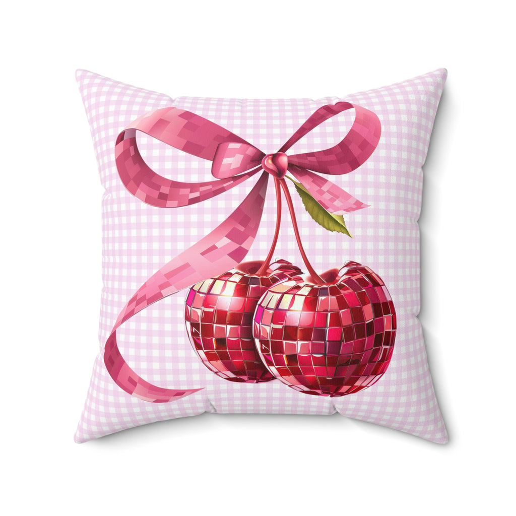 Pink Cherry Disco Ball Throw Pillow – Fun & Festive Decor for Girls