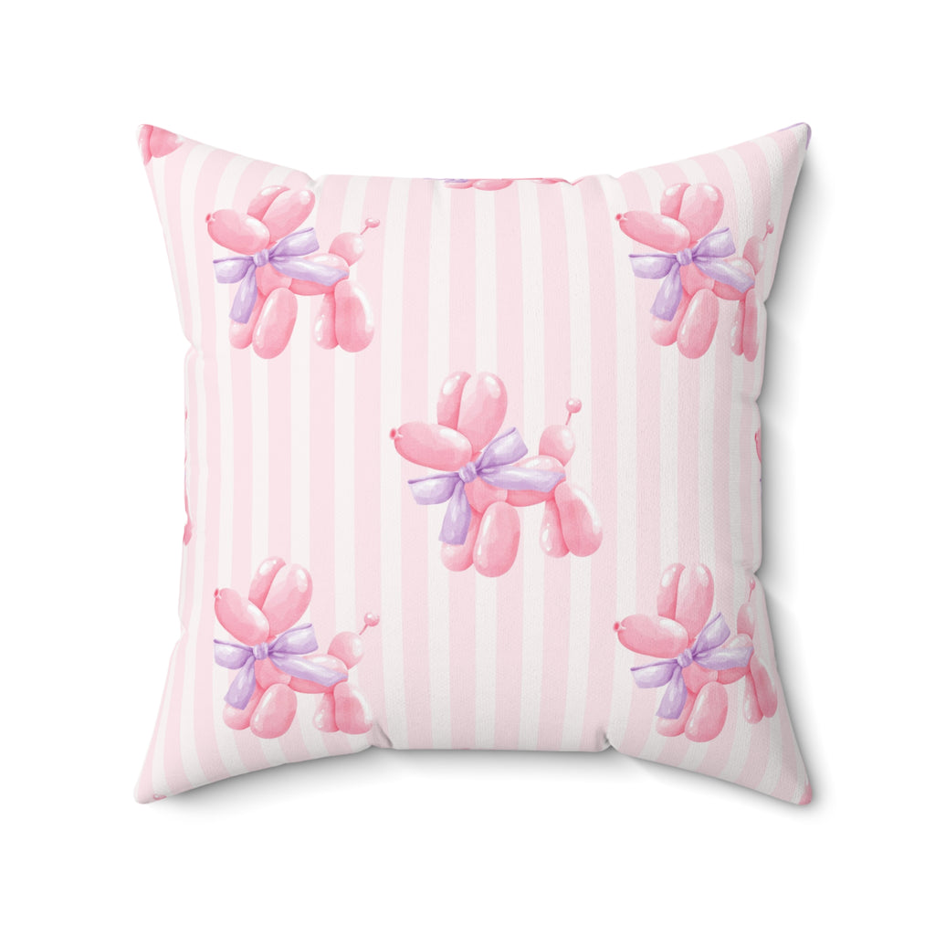 Pink Balloon Dog Throw Pillow, Playful Coquette Decor for Girly Spaces