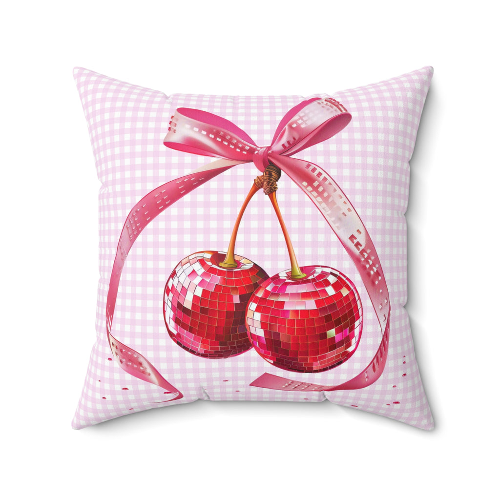 Pink Cherry Disco Ball Throw Pillow – Fun & Festive Decor for Girls