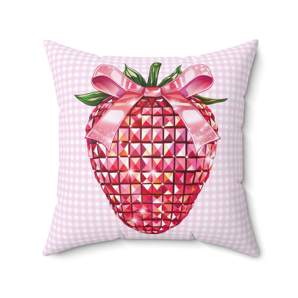 Pink Strawberry Disco Ball Throw Pillow – Fun & Festive Decor for Girls