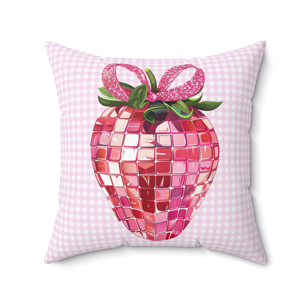 Pink Strawberry Disco Ball Throw Pillow – Fun & Festive Decor for Girls