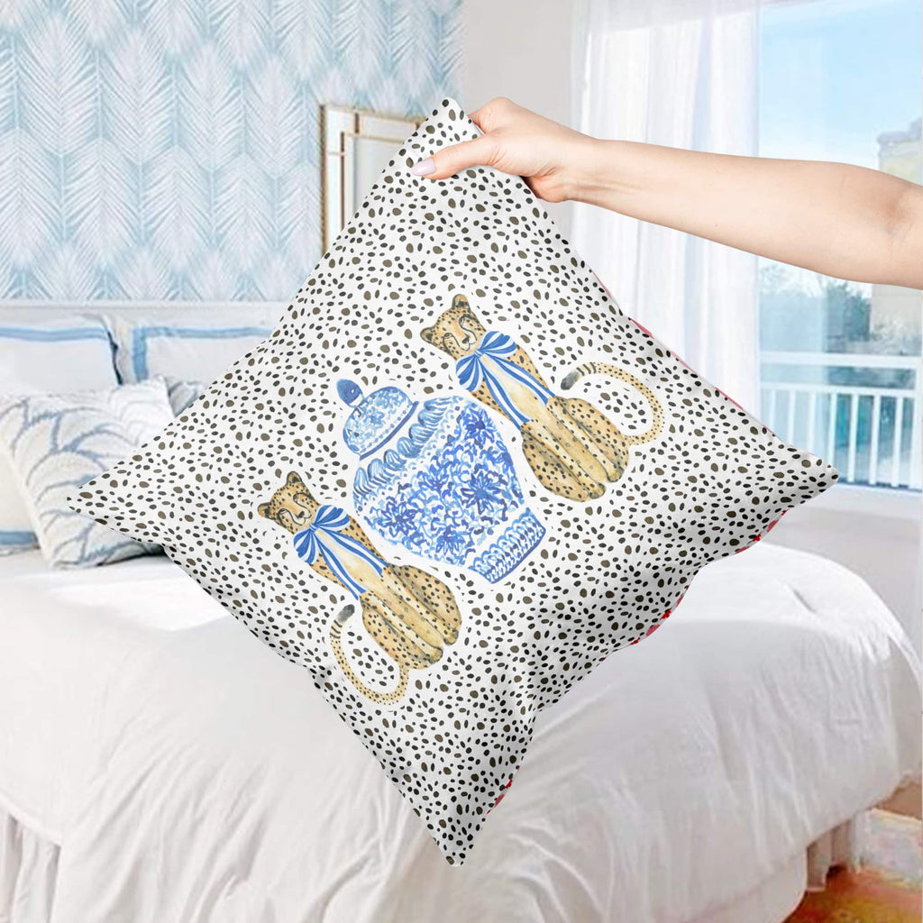 Blue Preppy Throw Pillow Cheetah Chinoiserie