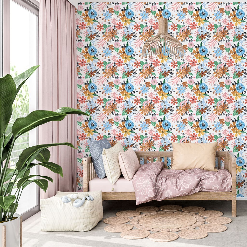 Colorful Boho Floral Peel and Stick Wallpaper For Home Decoration