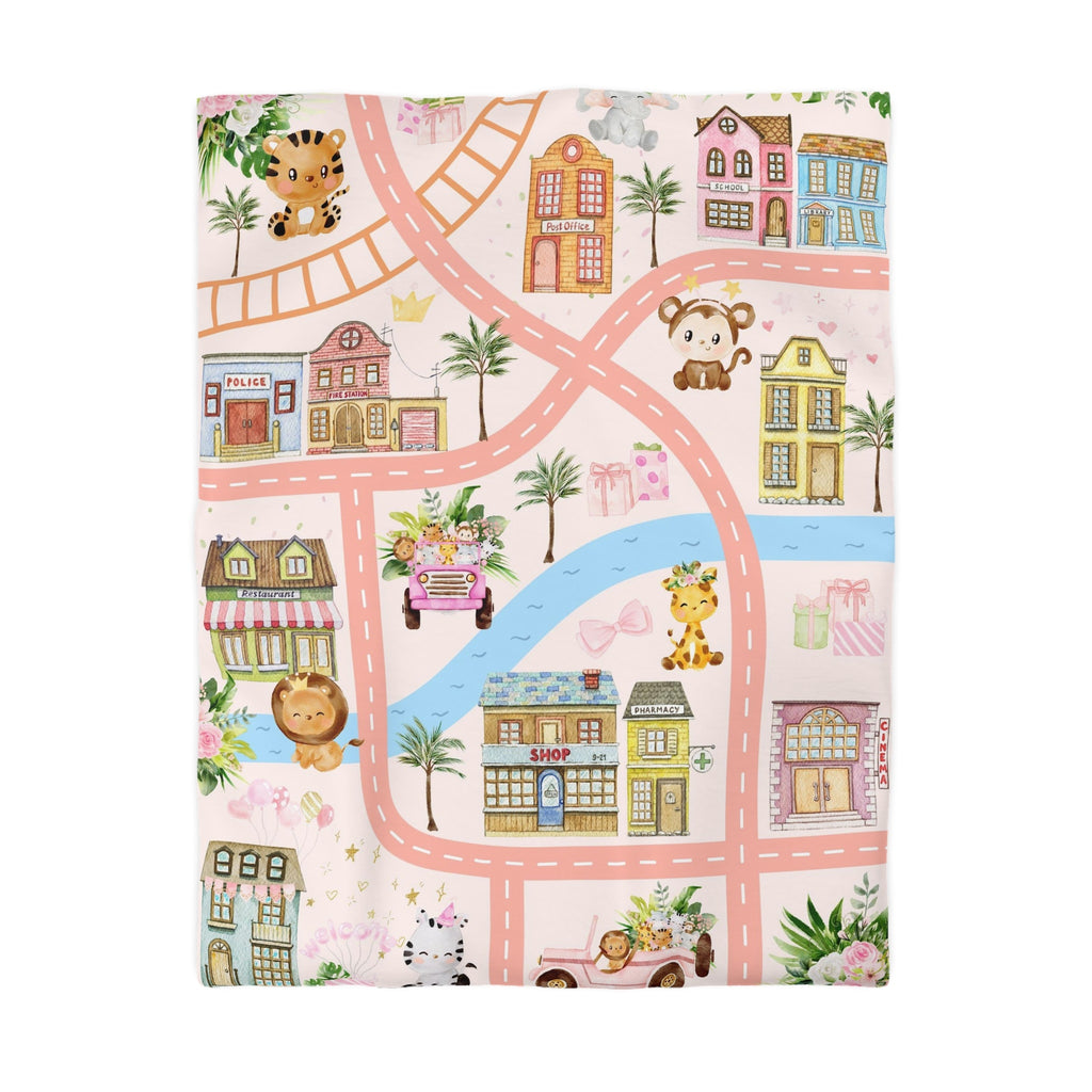 City Safari Adventure Duvet Cover, Cute Bedding for Kids with Animals