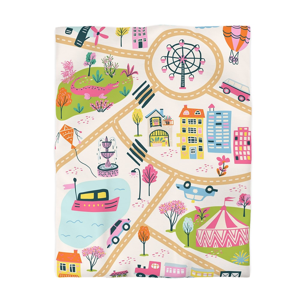 Colorful City Duvet Cover for Kids, Bedding for Children and Toddlers