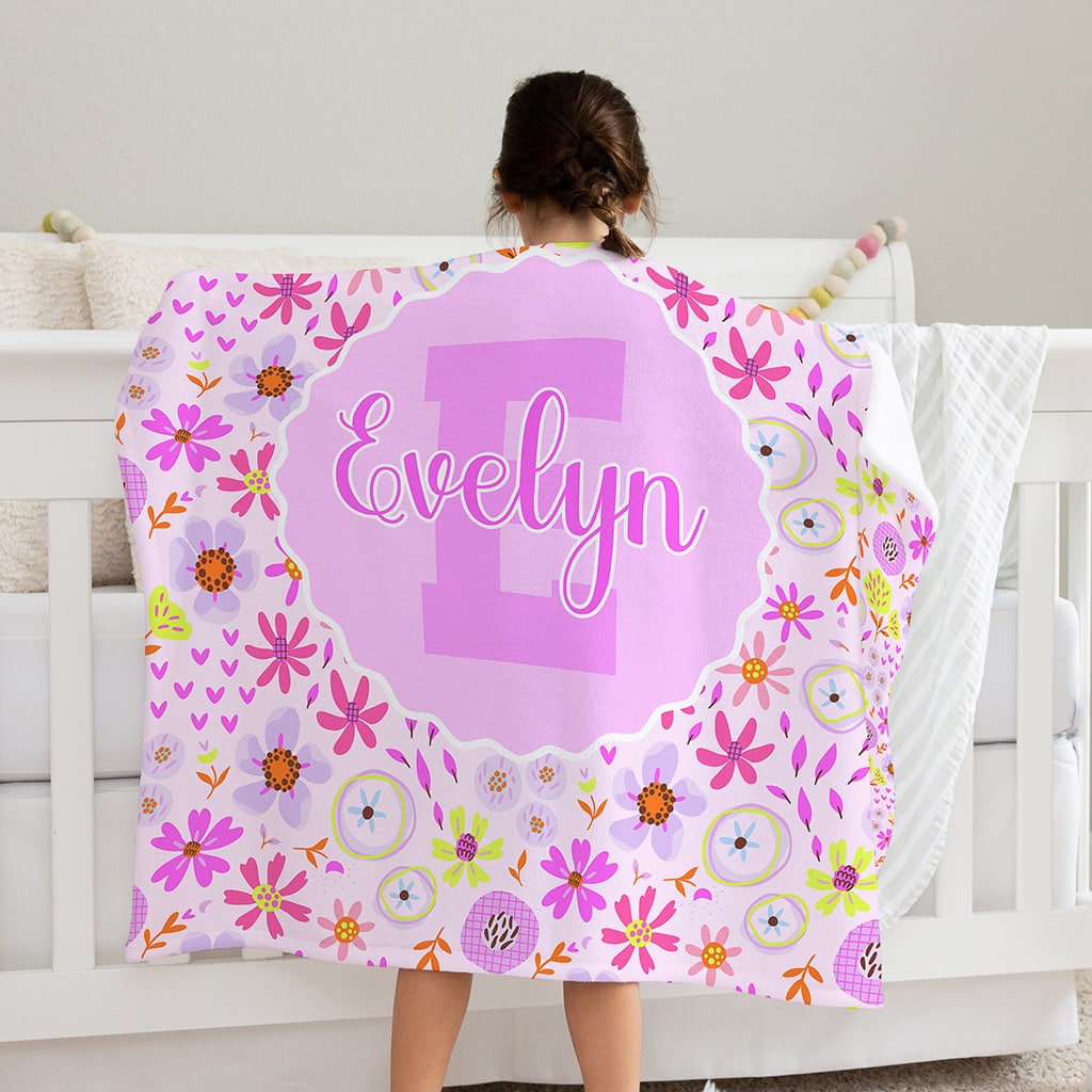 Custom Blanket Blossom Bliss, Personalized Baby Blankets Pink Floral