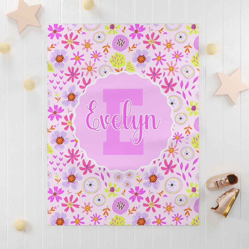 Custom Blanket Blossom Bliss, Personalized Baby Blankets Pink Floral