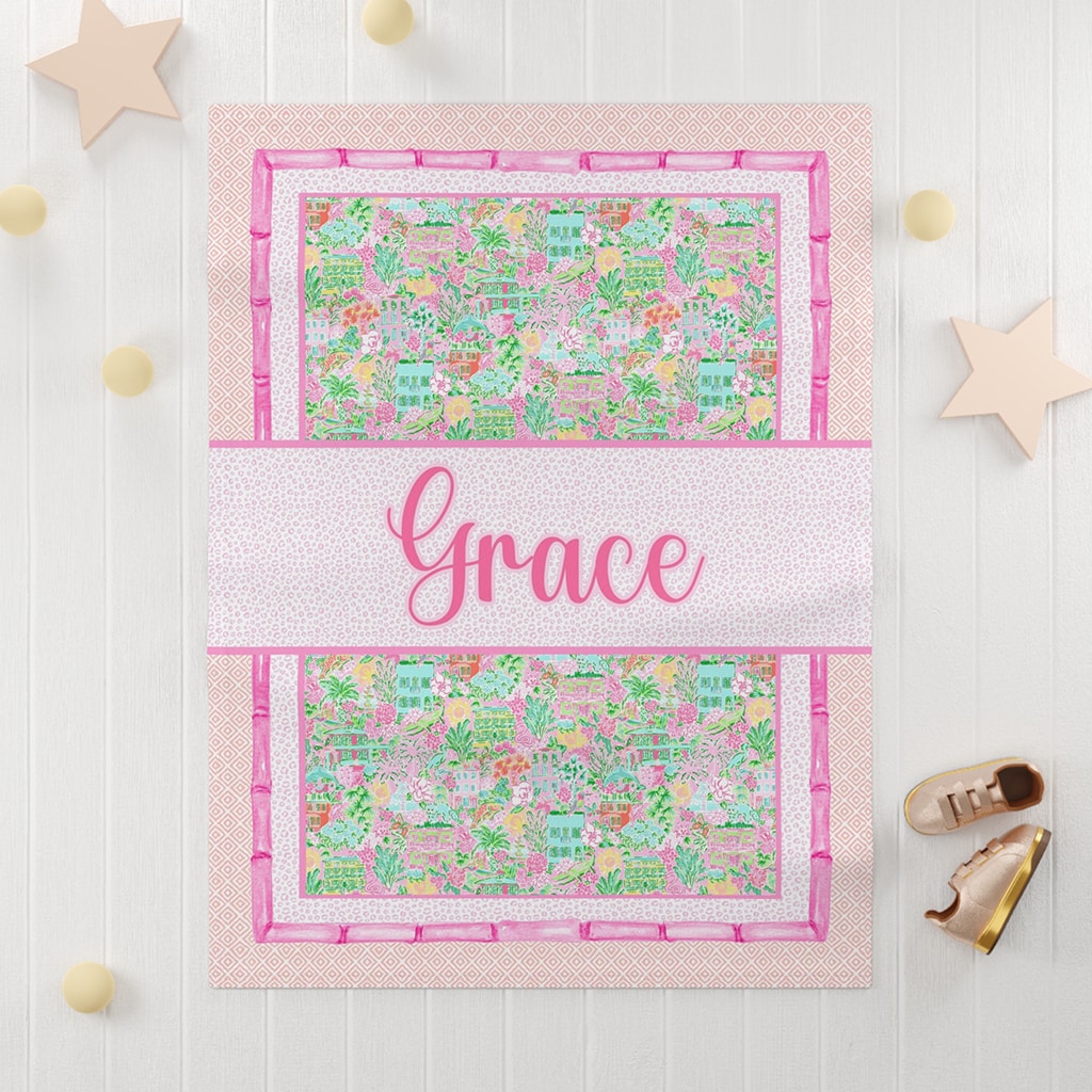 Custom Blanket Preppy Summer, Soft Personalized Blanket with Name