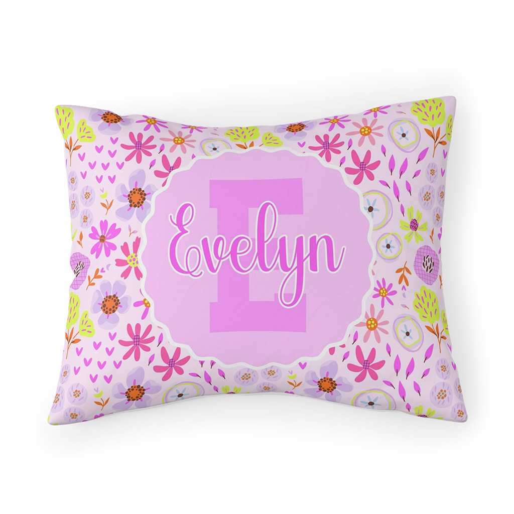 Custom Name Pillow Sham Blossom Bliss, Floral Pink Personalized Pillow