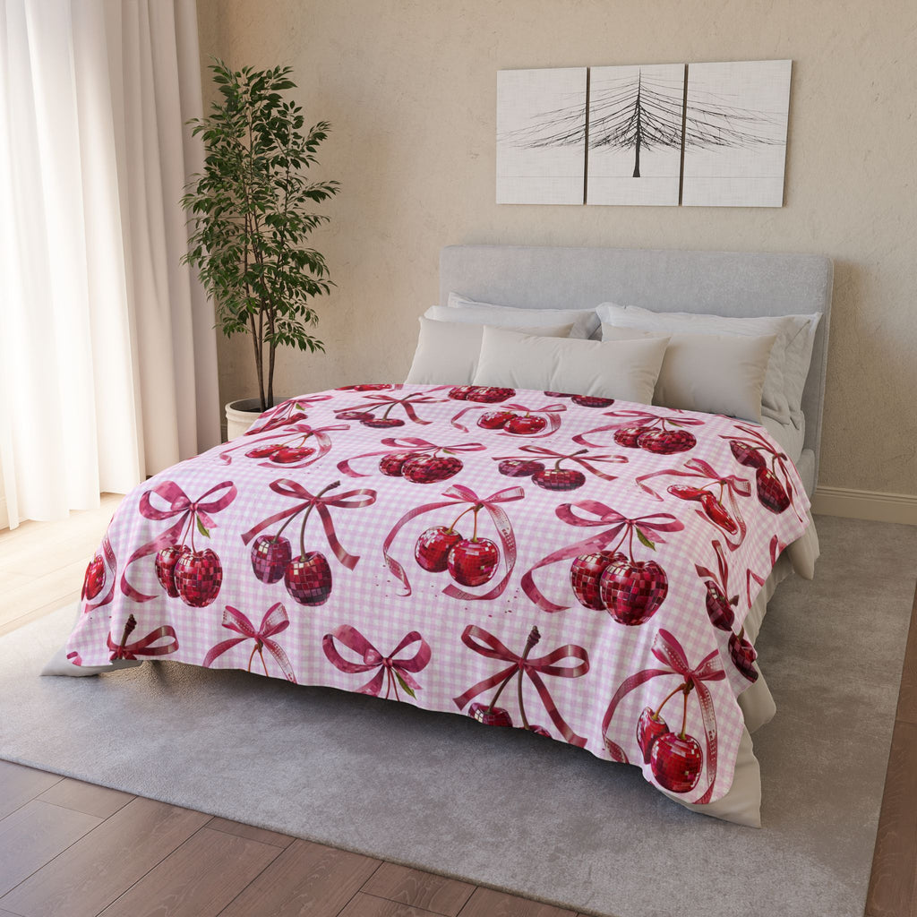 Pink Cherry Disco Ball Blanket – Cozy Coquette Aesthetic for Trendy Teen Bedrooms