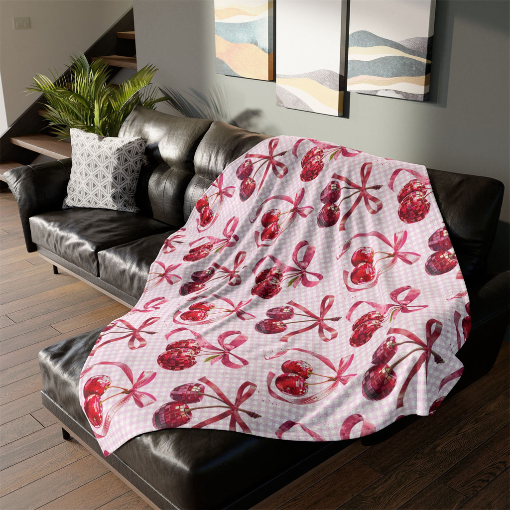 Pink Cherry Disco Ball Blanket – Cozy Coquette Aesthetic for Trendy Teen Bedrooms