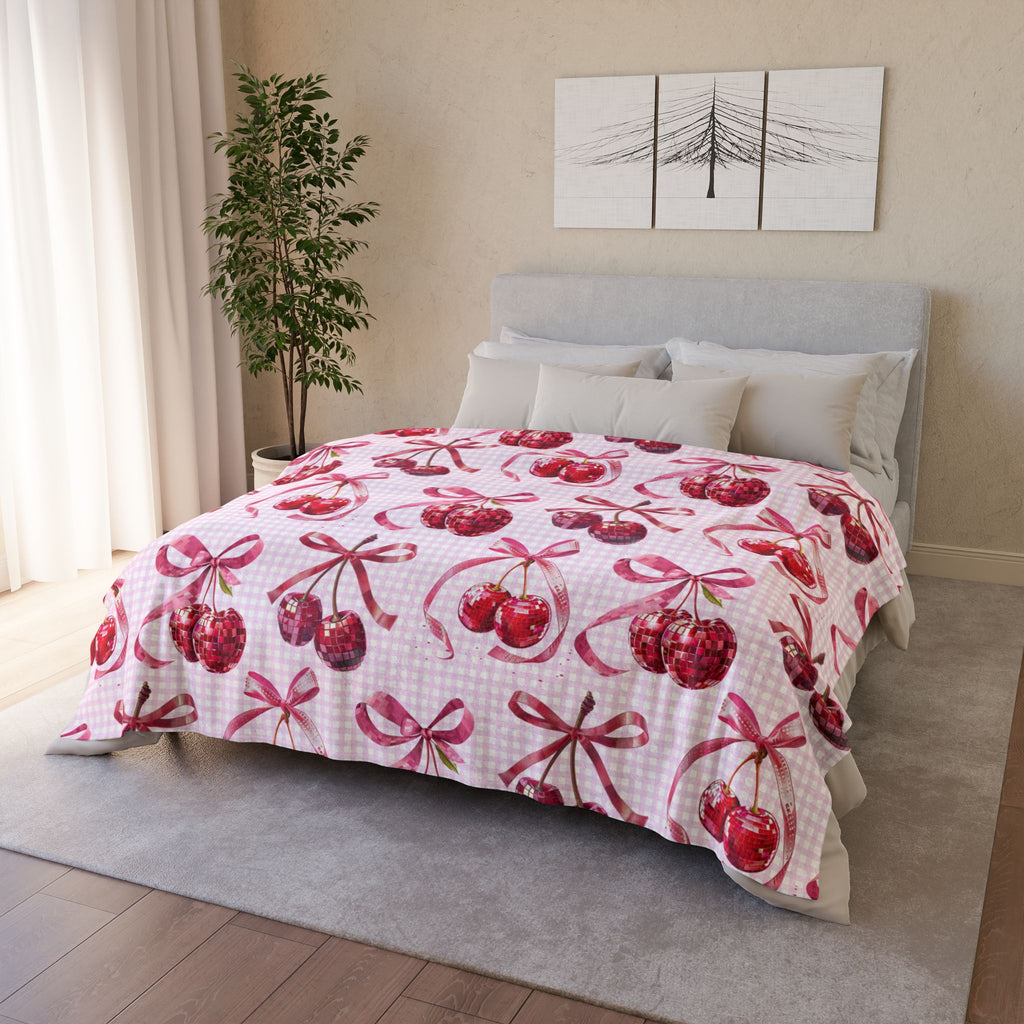 Pink Cherry Disco Ball Blanket – Cozy Coquette Aesthetic for Trendy Teen Bedrooms