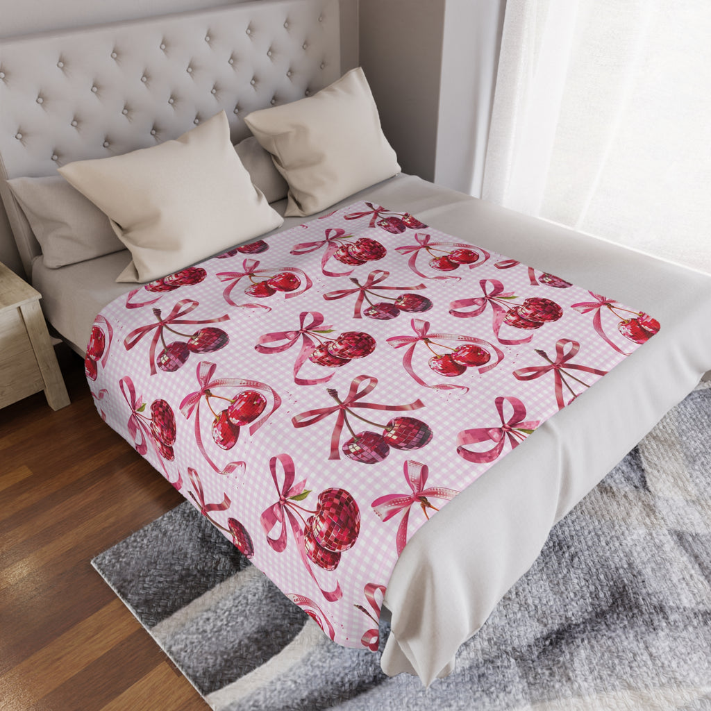 Pink Cherry Disco Ball Blanket – Cozy Coquette Aesthetic for Trendy Teen Bedrooms