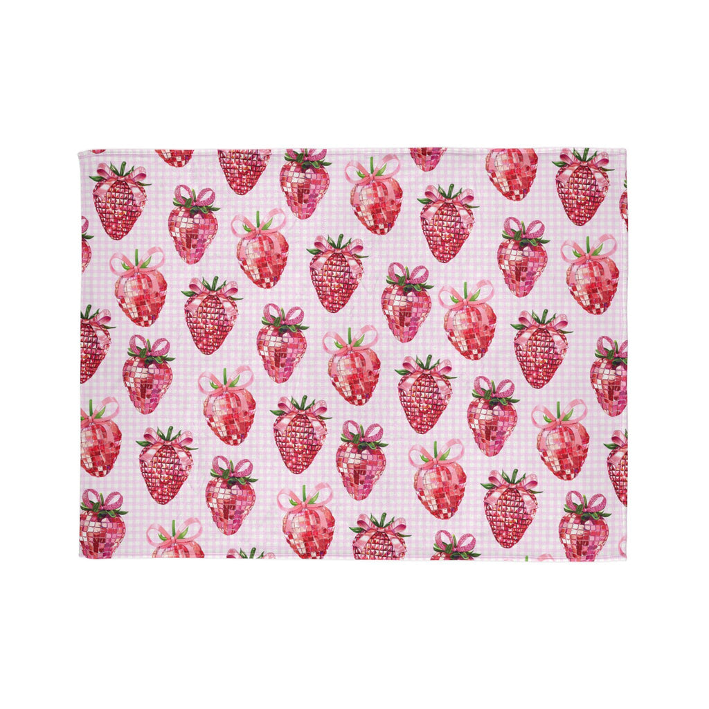 Pink Strawberry Disco Ball Blanket, Coquette Aesthetic Trendy Decor