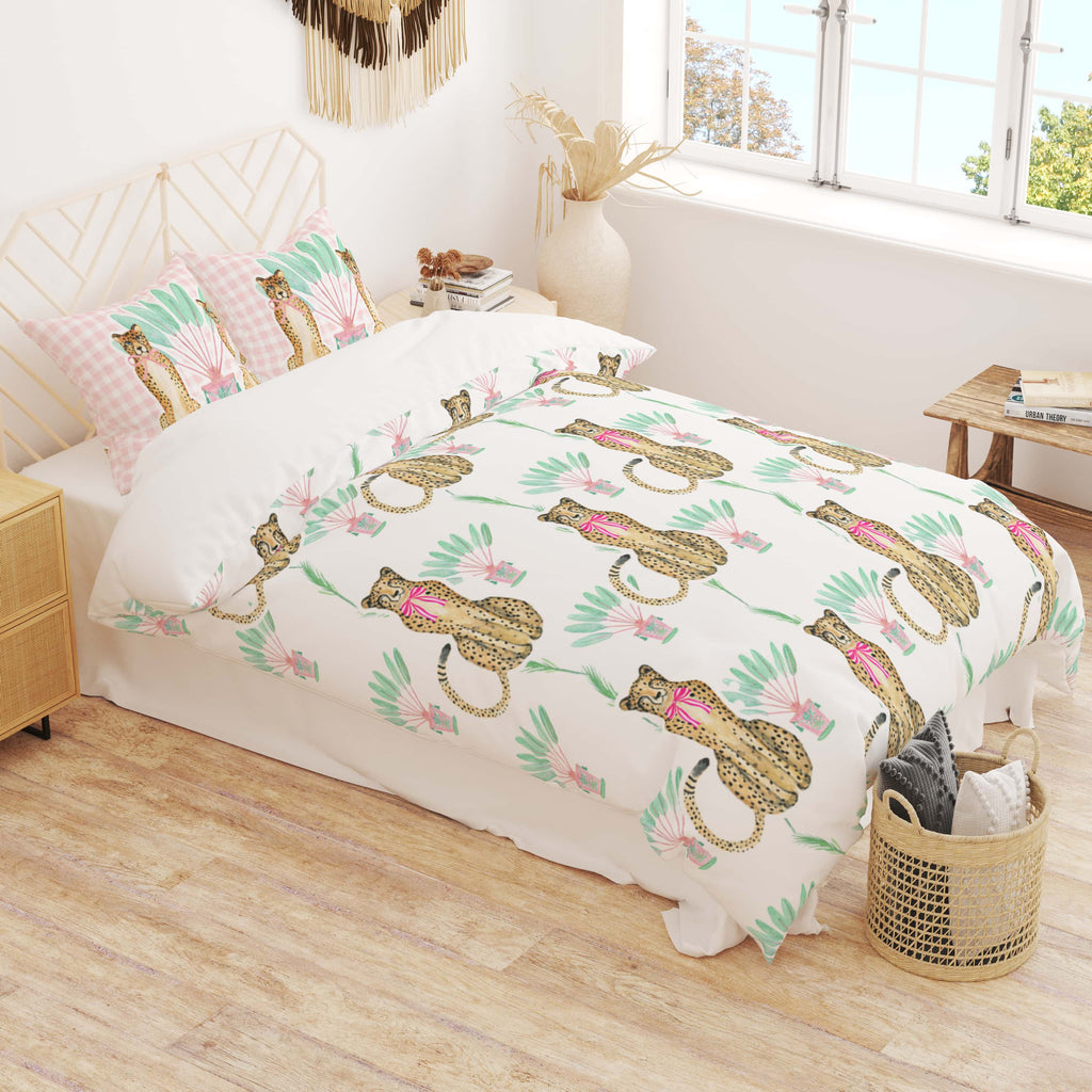 Duvet Cover Cheetah Tropical, Twin Bedding for Teens Preppy Bedroom