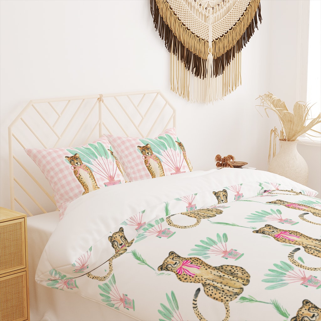 Duvet Cover Cheetah Tropical, Twin Bedding for Teens Preppy Bedroom