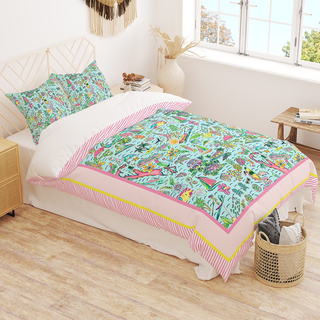 Duvet Cover Preppy Vacay, Cute Colorful Preppy Bedding for Teen Girls