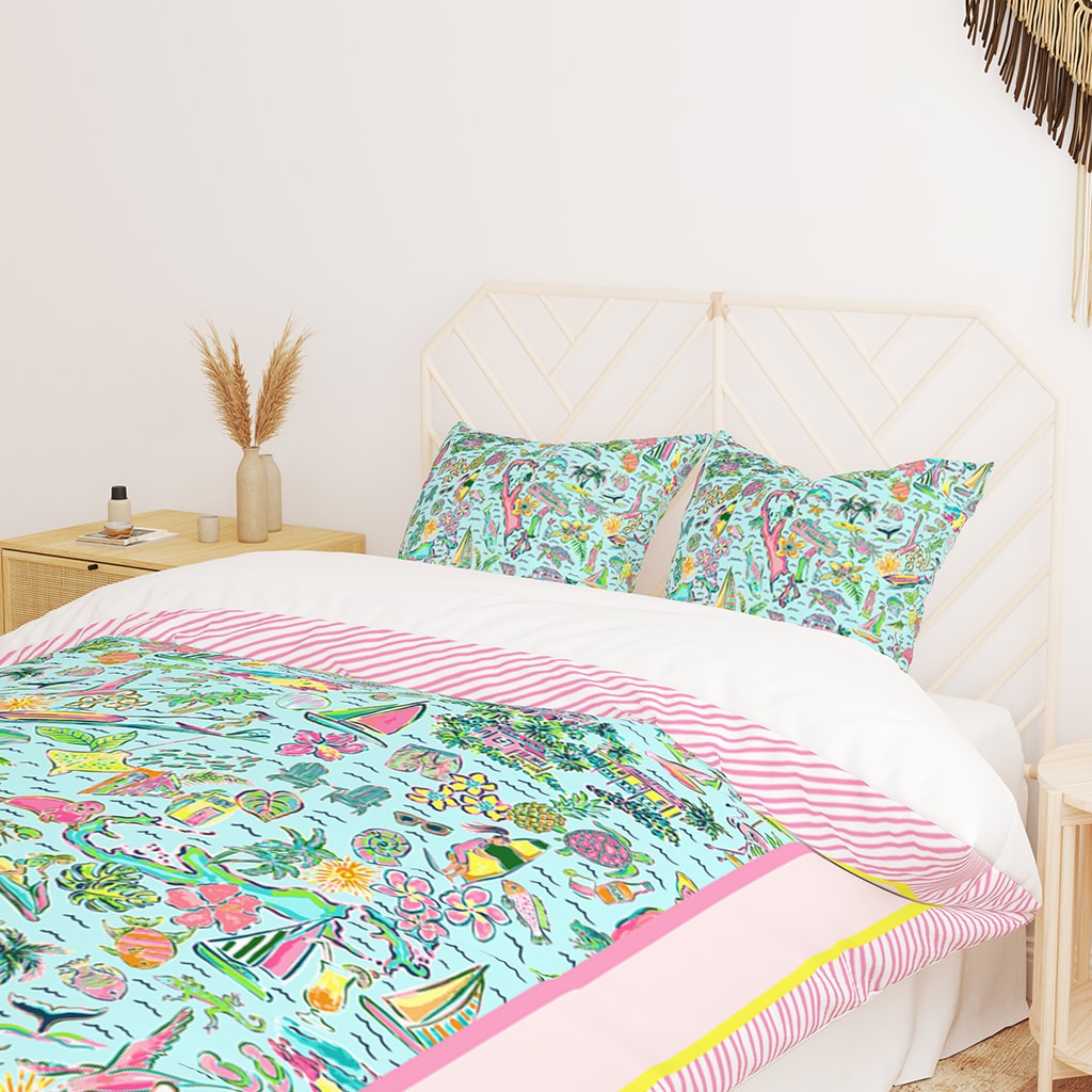 Duvet Cover Preppy Vacay, Cute Colorful Preppy Bedding for Teen Girls