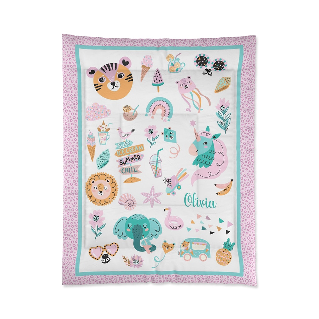Personalized Comforter for Kids, Bedding for Girls Sweet Summer Dreams