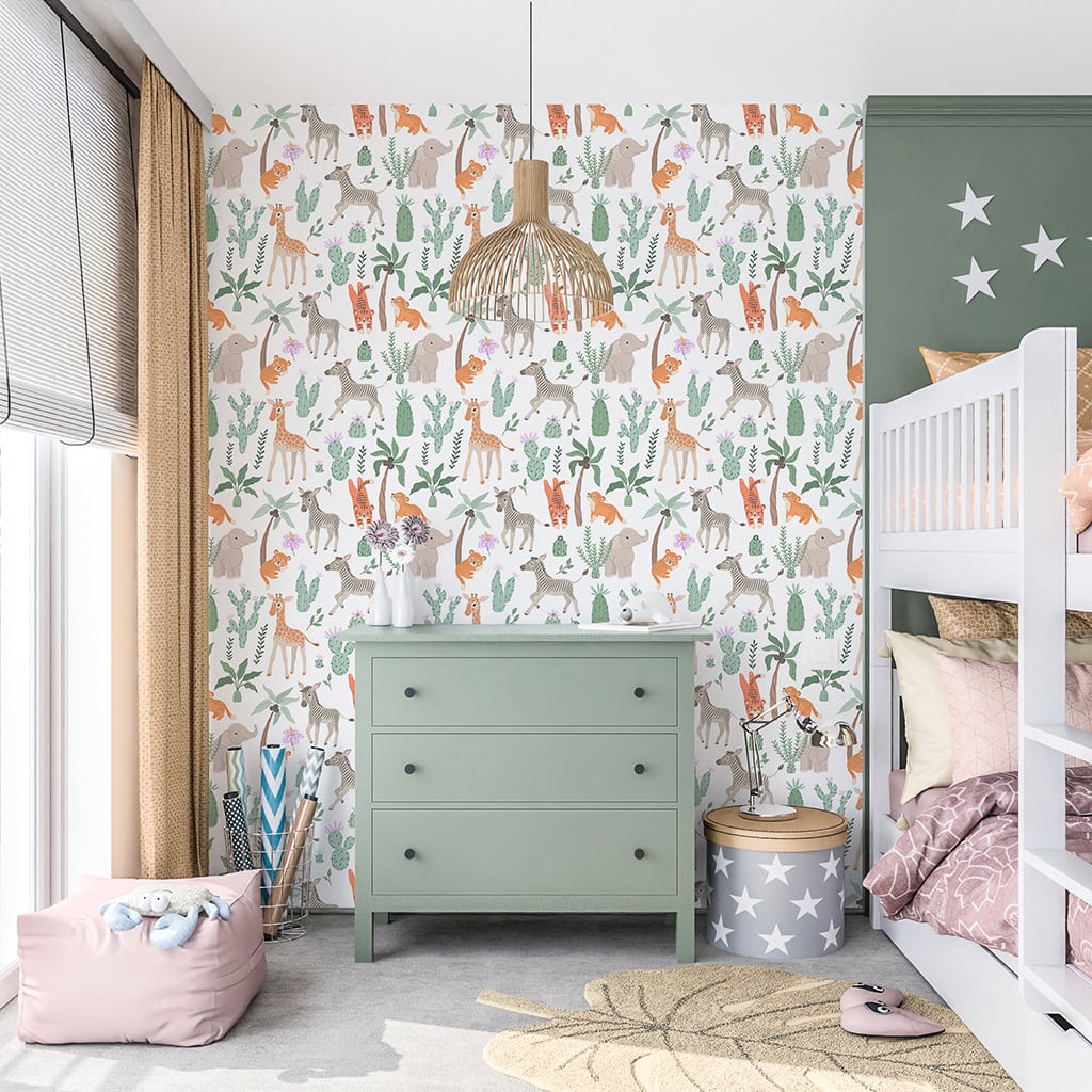 Kids Wallpaper Pastel Safari, Gender Neutral Nursery Wallpaper 