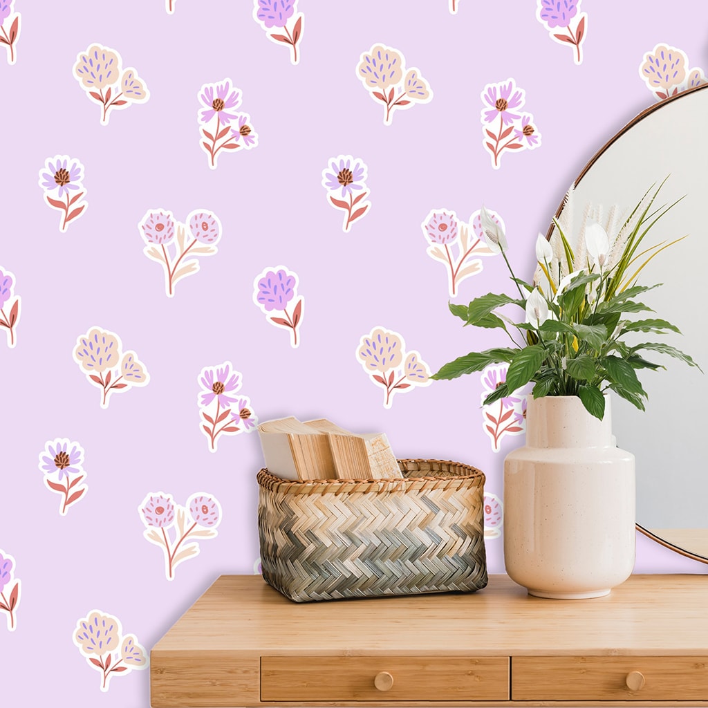 Floral Nursery Wallpaper Girls, Pastel Purple Peel and Stick Wallpaper