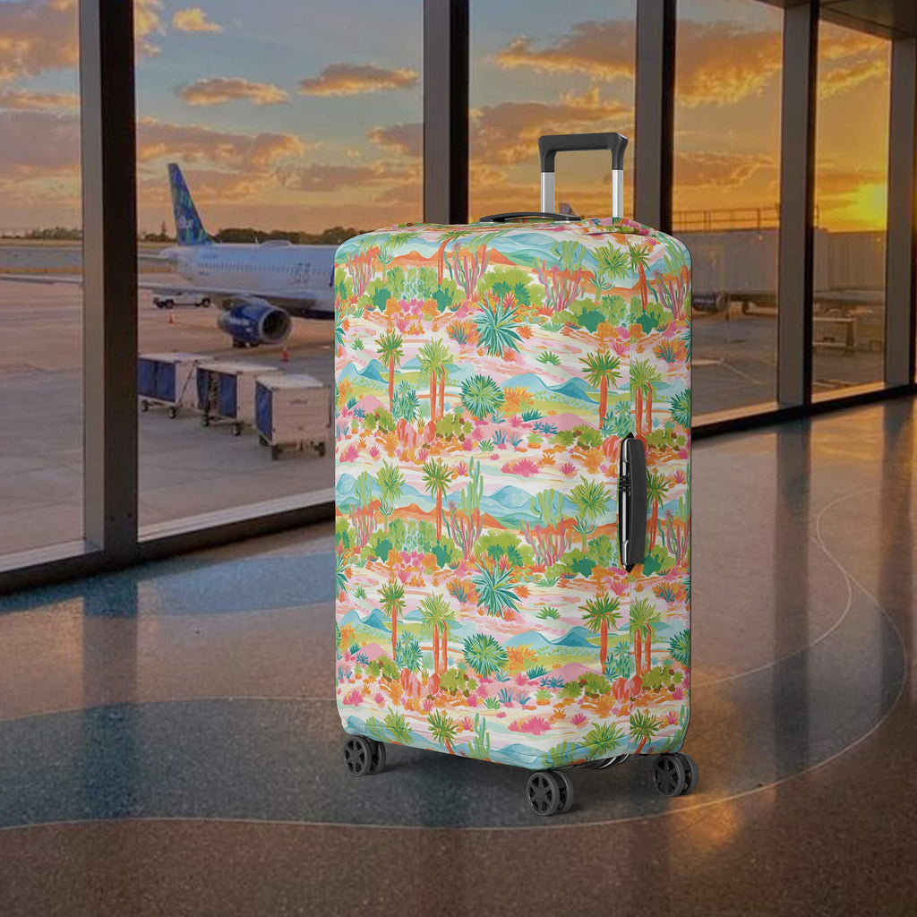 Luggage Cover for Women with Cute Green Desert Illustration