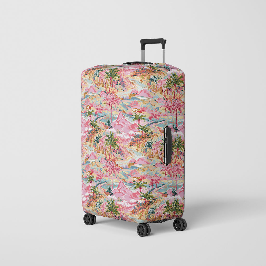 Luggage Cover for Women with Pink Desert and Palm Trees Illustrations