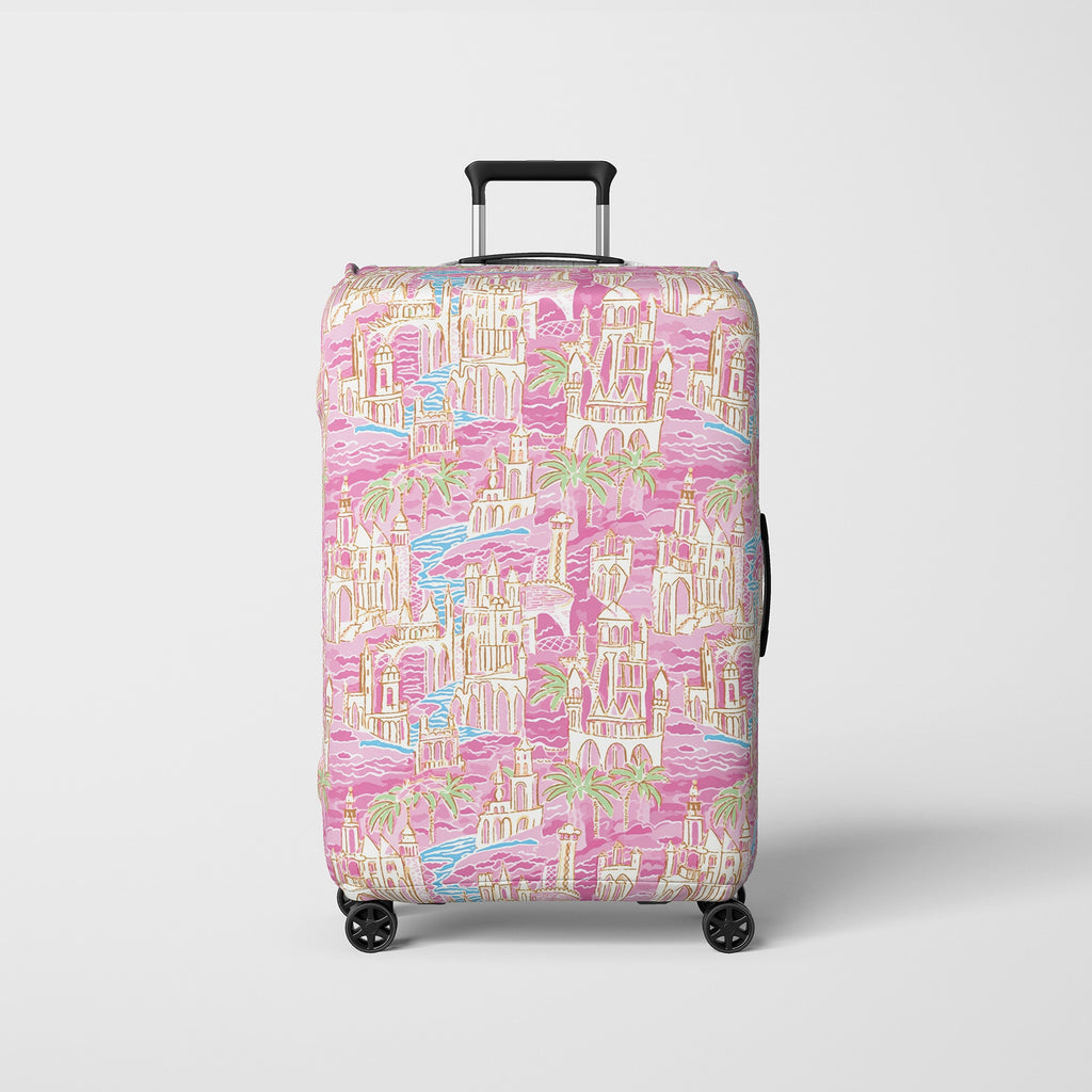 Luggage Cover Pink Preppy Sandcastle