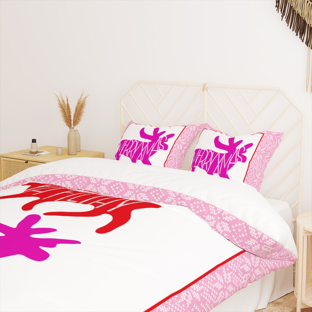 Merry XMas Ya Christmas Duvet Cover, Pink Christmas Bedroom Decor