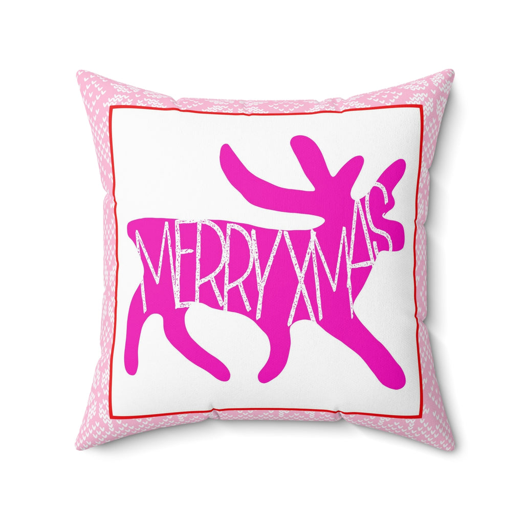 Merry XMas Ya Pink Throw Pillow, Pink Christmas Decor Pillow for Couch