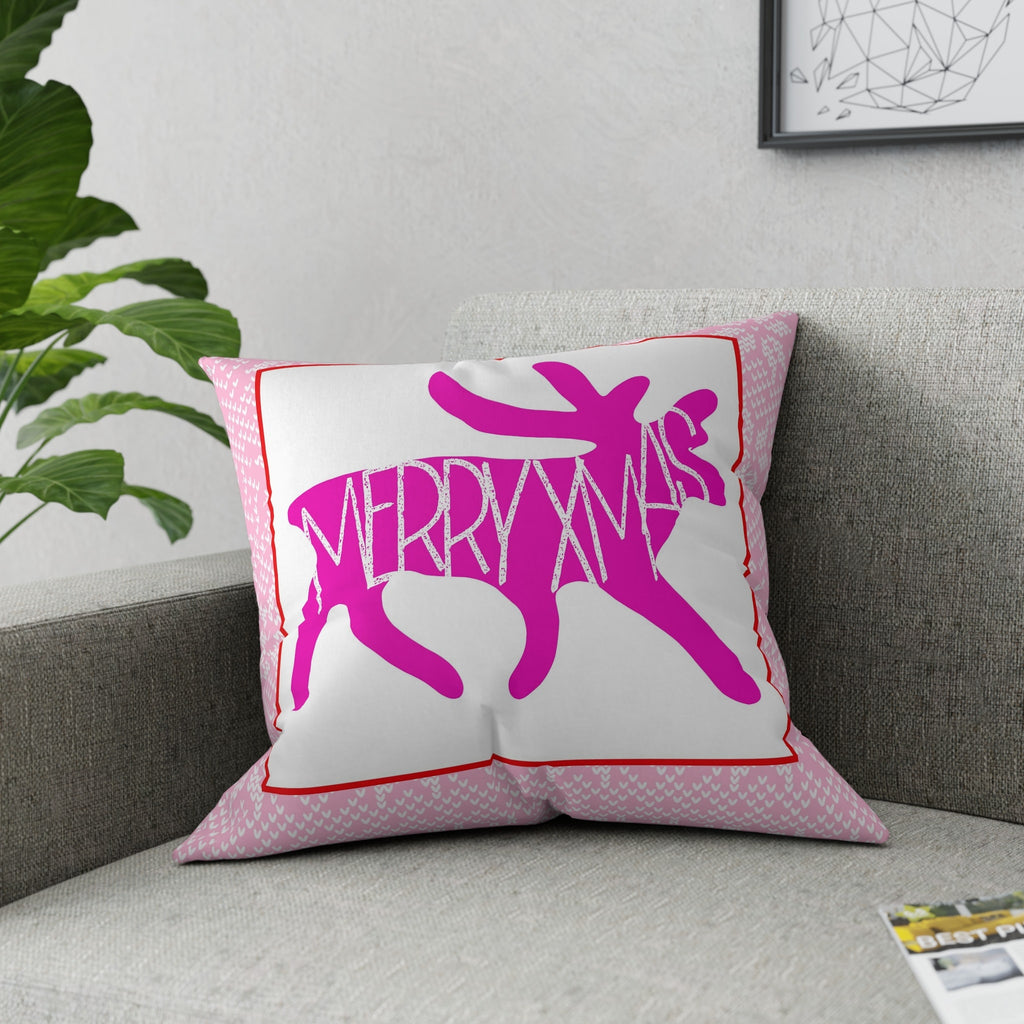 Merry XMas Ya Pink Throw Pillow, Pink Christmas Decor Pillow for Couch