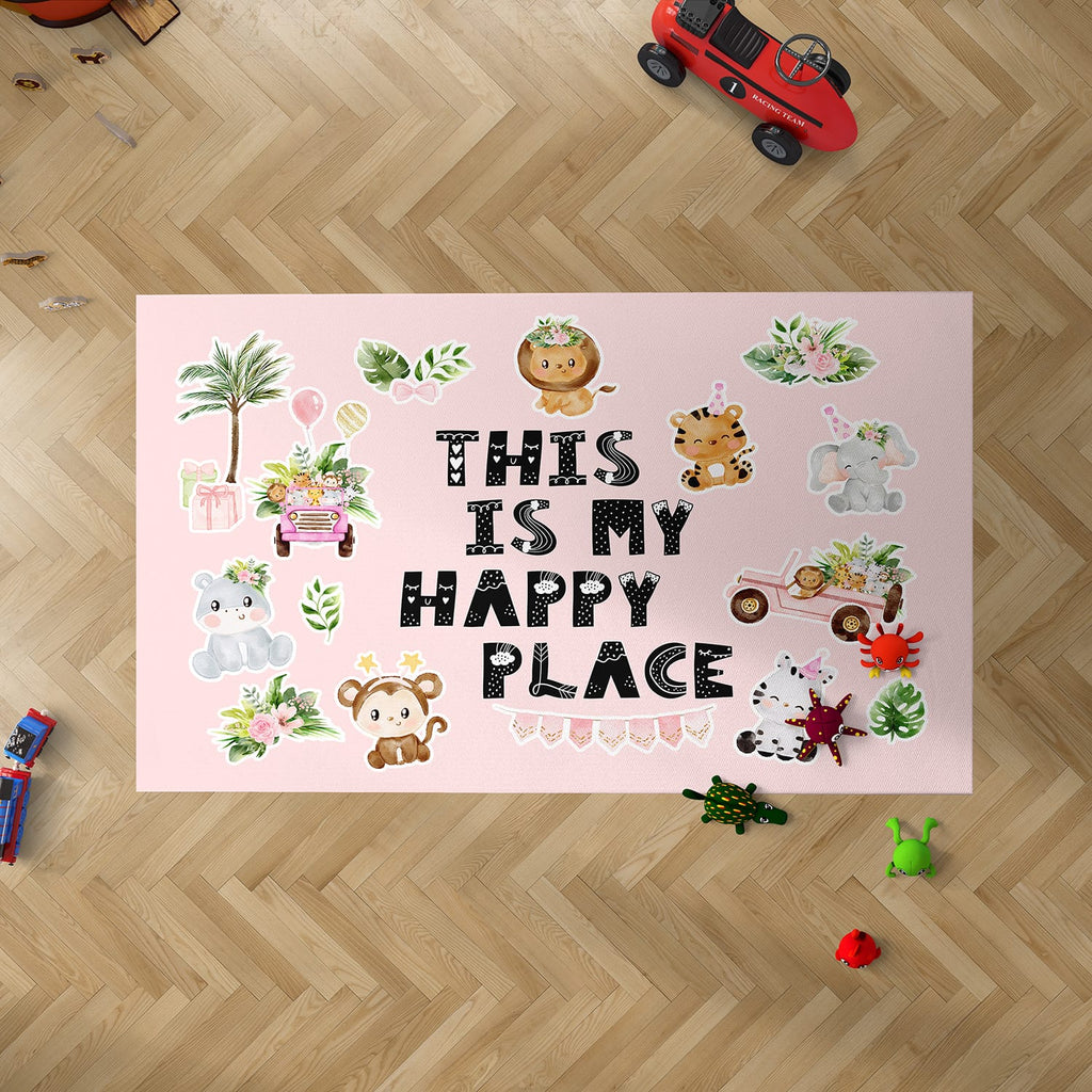 My Happy Place Nursery Rugs Pink Safari, Pink Playroom Rug for Girls
