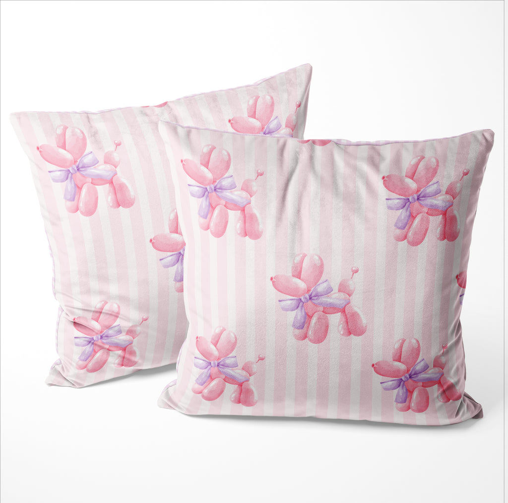 Pink Balloon Dog Throw Pillow, Playful Coquette Decor for Girly Spaces