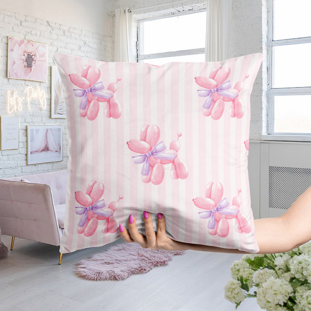 Pink Balloon Dog Throw Pillow, Playful Coquette Decor for Girly Spaces