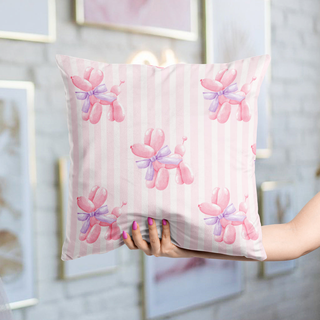 Pink Balloon Dog Throw Pillow, Playful Coquette Decor for Girly Spaces