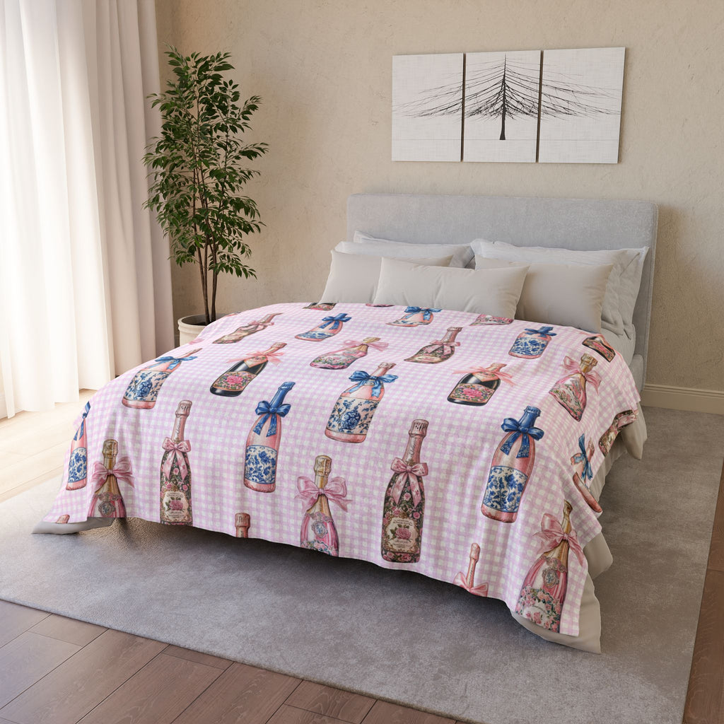 Pink Champagne Blanket – Coquette Aesthetic Pink & Blue Cozy Decor