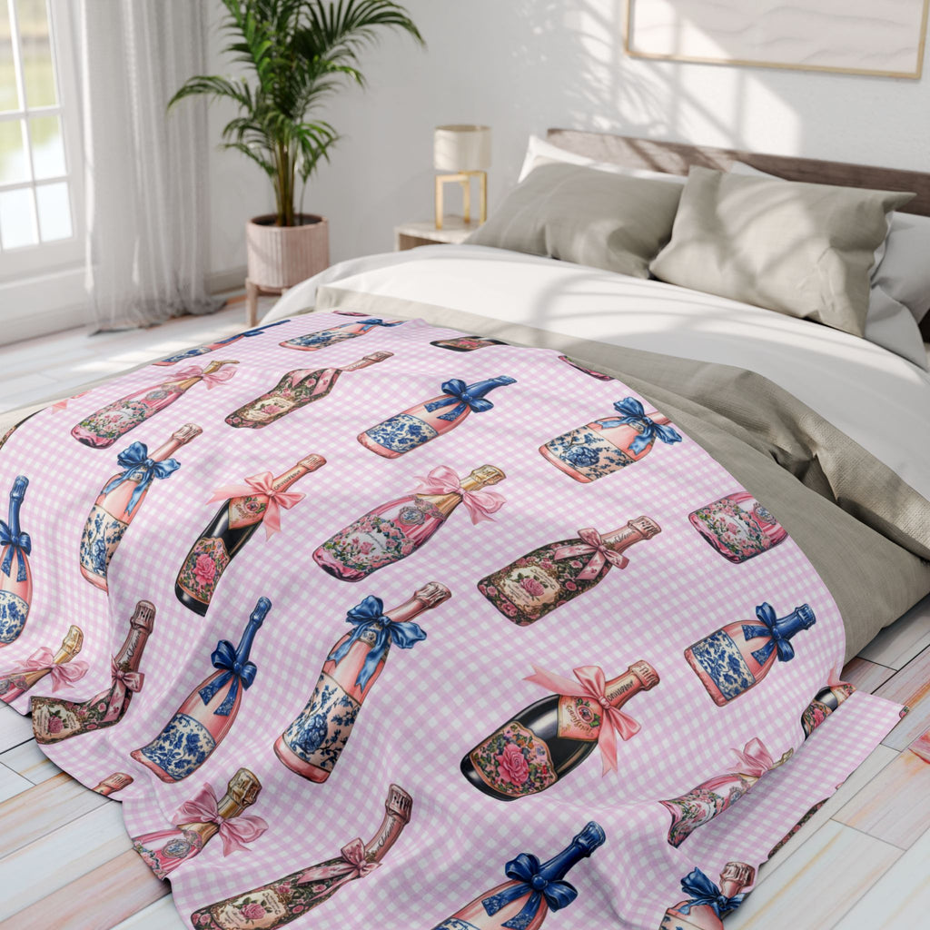 Pink Champagne Blanket – Coquette Aesthetic Pink & Blue Cozy Decor