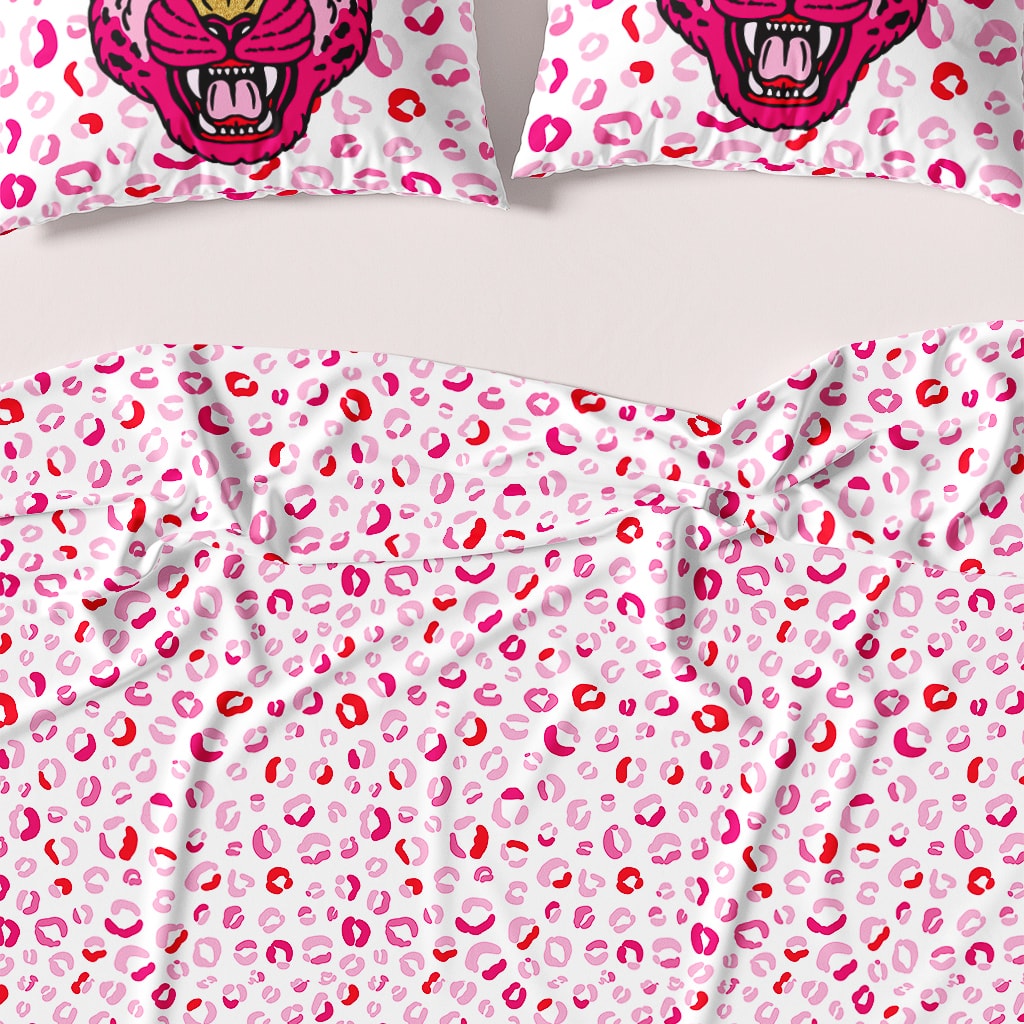 Cheetah Duvet Cover, Pink Animal Print Bedding, Preppy Bedroom Decor