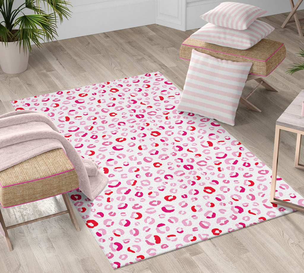 Pink Cheetah Area Rugs, Animal Print Rug for Living Room and Bedroom