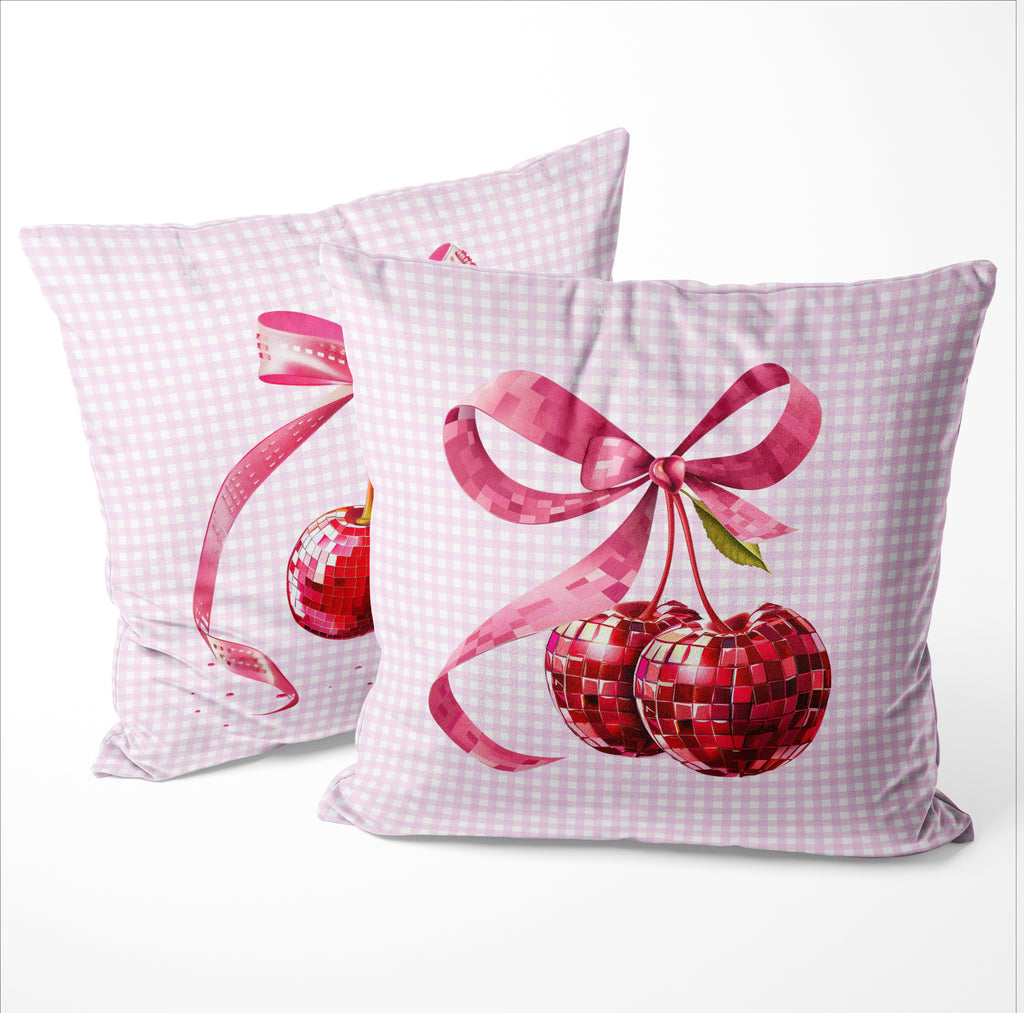 Pink Cherry Disco Ball Throw Pillow – Fun & Festive Decor for Girls