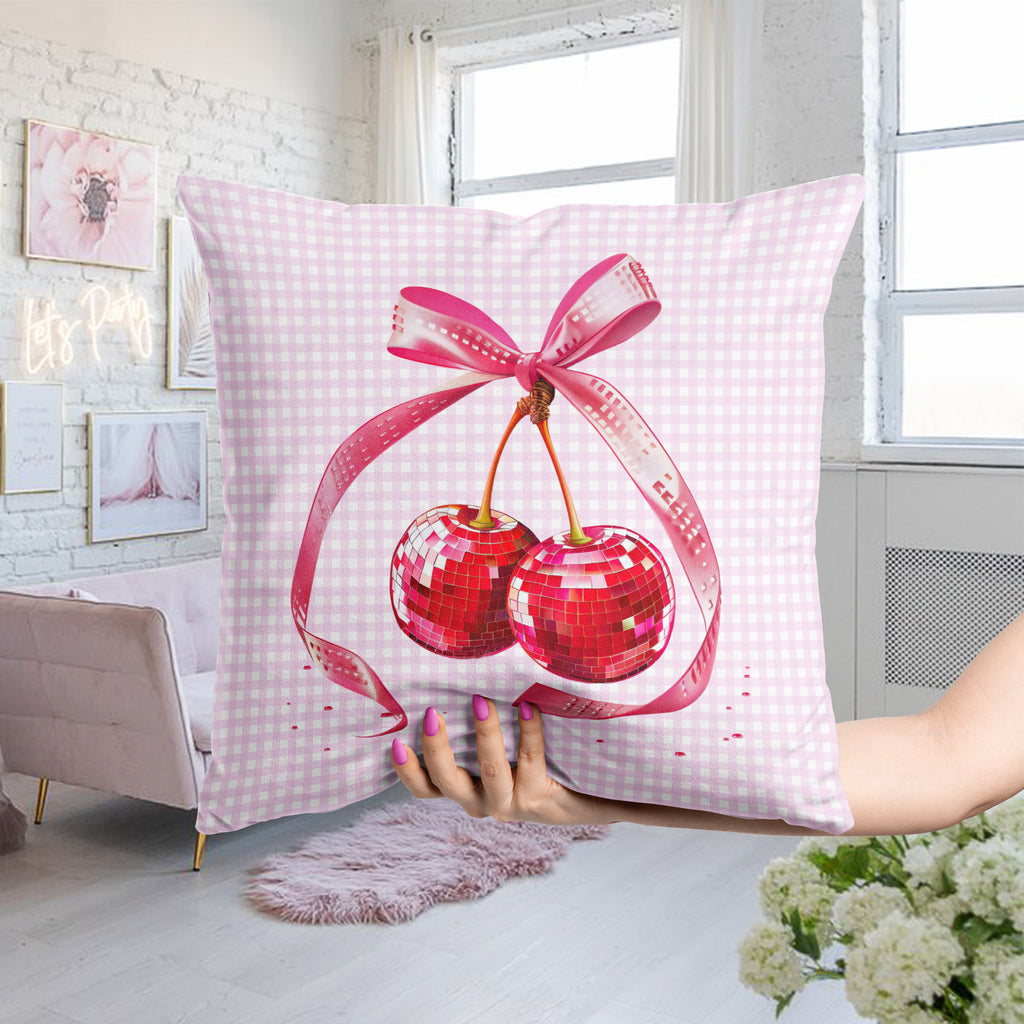 Pink Cherry Disco Ball Throw Pillow – Fun & Festive Decor for Girls