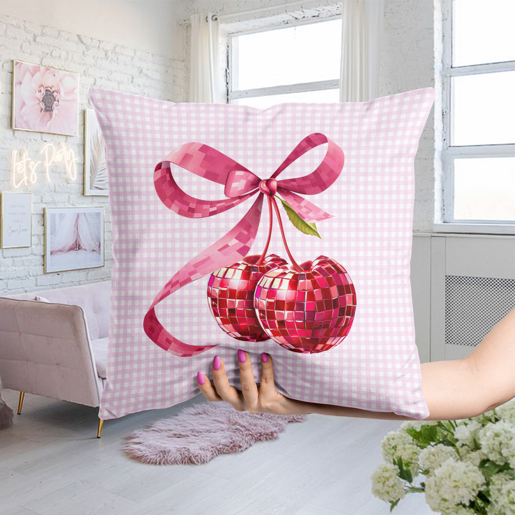 Pink Cherry Disco Ball Throw Pillow – Fun & Festive Decor for Girls