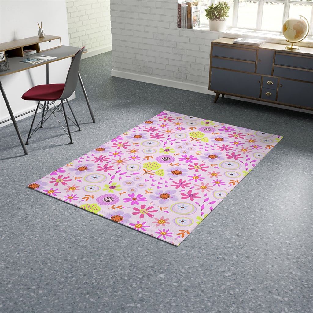 Pink Floral Area Rugs Blossom Bliss, Cute Kids Rug for Girls