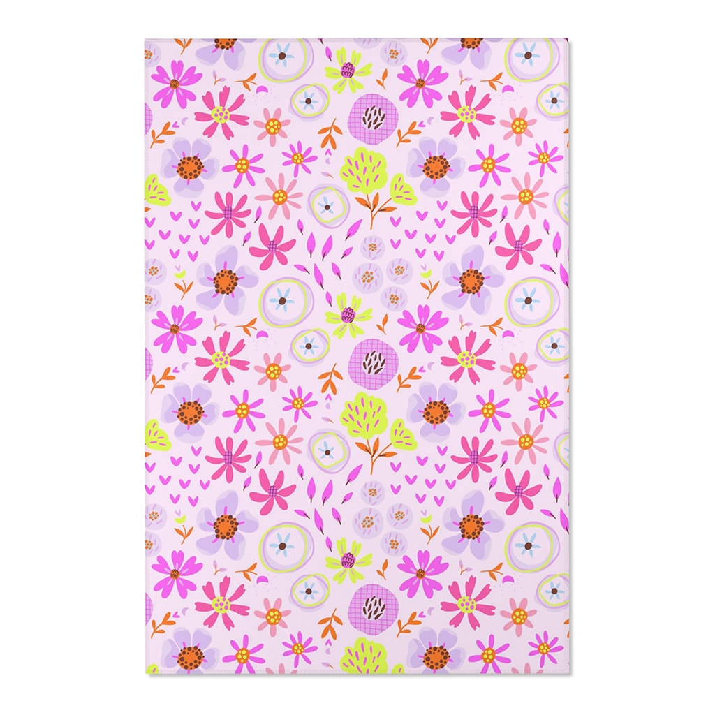 Pink Floral Area Rugs Blossom Bliss, Cute Kids Rug for Girls