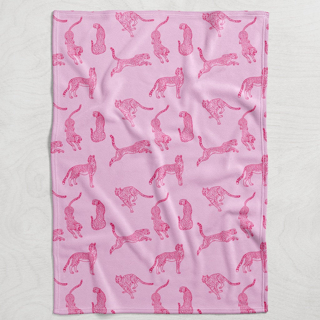Pink Preppy Cheetah Blanket, Pink Preppy Aesthetic Blanket for Teens