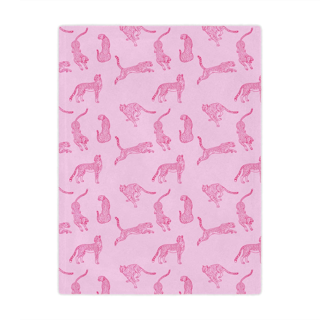 Pink Preppy Cheetah Blanket, Pink Preppy Aesthetic Blanket for Teens