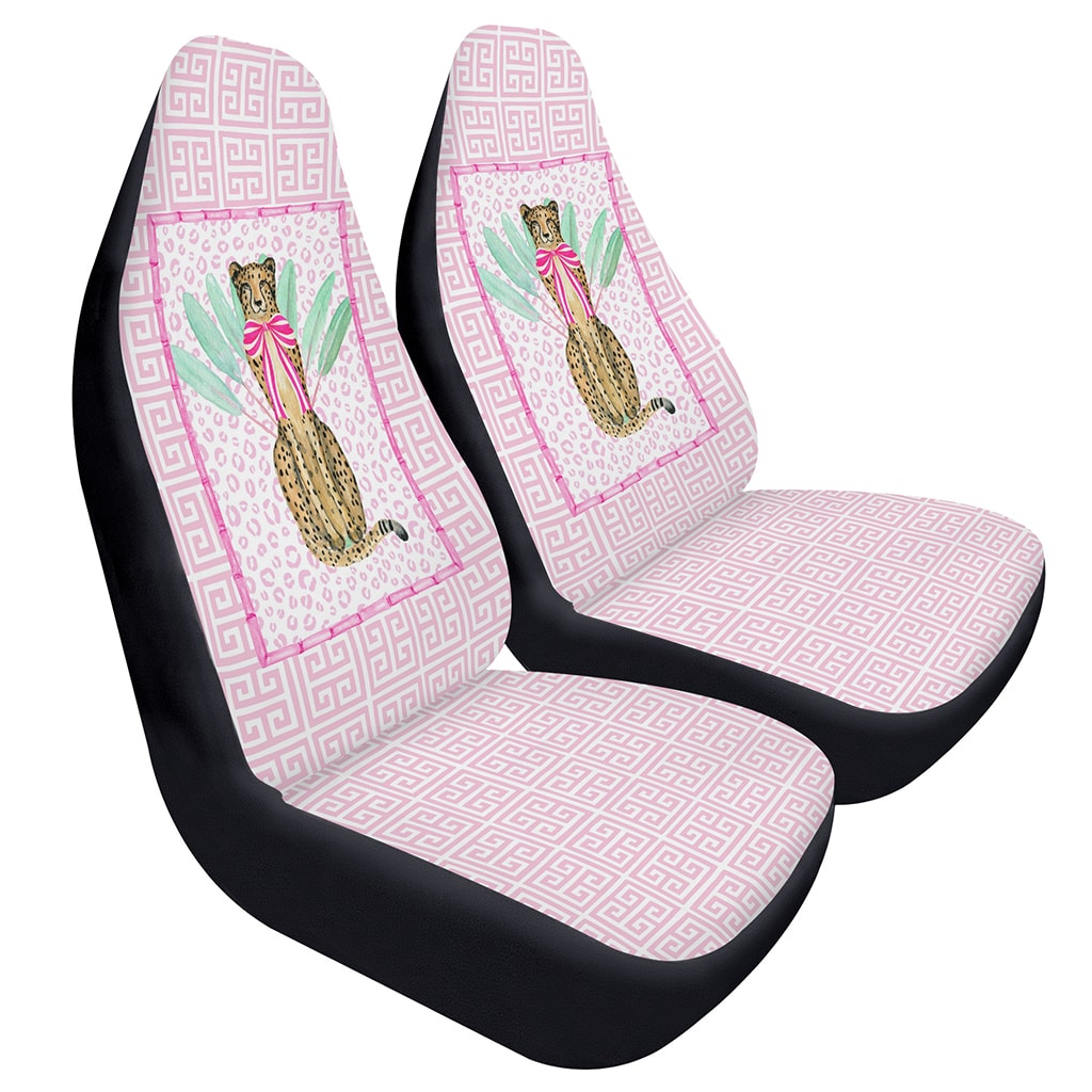 Pink Preppy Cheetah Car Seat Covers, Pink Car Decor Accessories