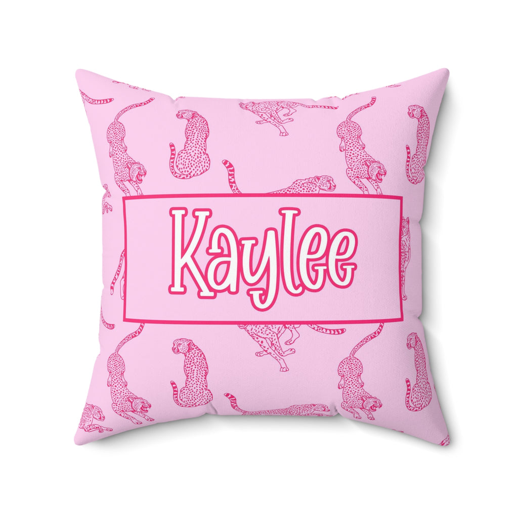Pink Preppy Cheetah Custom Name Pillow, Personalized Preppy Pillow 