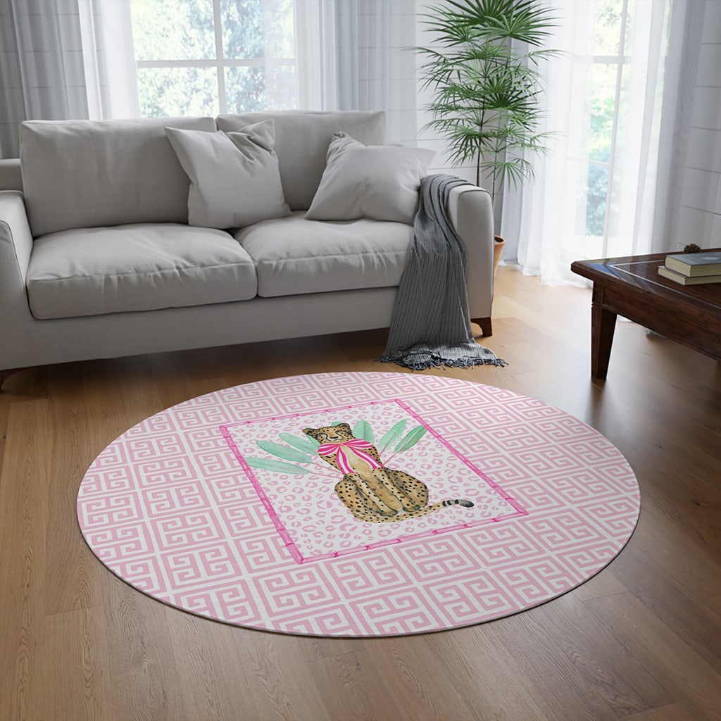 Pink Preppy Cheetah Round Rug, Pink Area Rug, Room Decor for Women