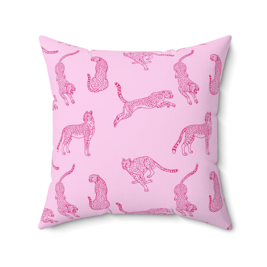 Pink Preppy Cheetah Throw Pillow, Pink Aesthetic Room Decor for Teens